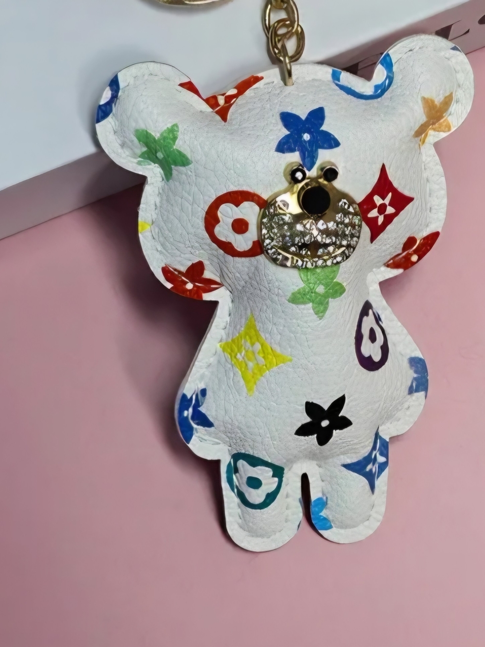 Multicolor Bear Keychain Charm - And LV Leather Keychain